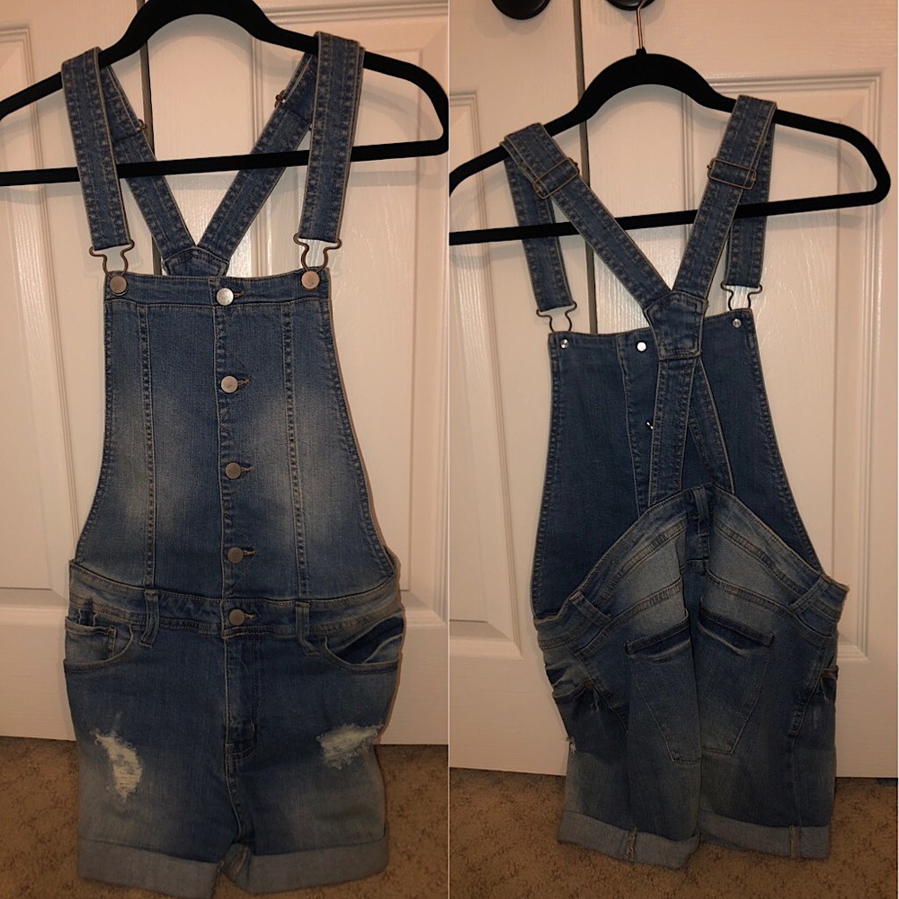 Tinseltown button up front denim short overalls / shorteralls size XL